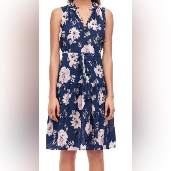 Rebecca Taylor Magnolia Navy Floral Print
Tie Waist Sleeveless Dress Size 0 - Picture 1 of 12
